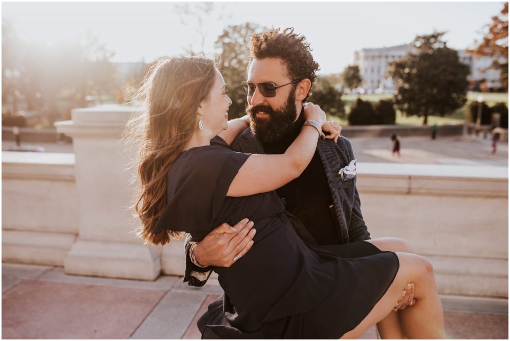Washington DC engagement portraits of stylish couple
