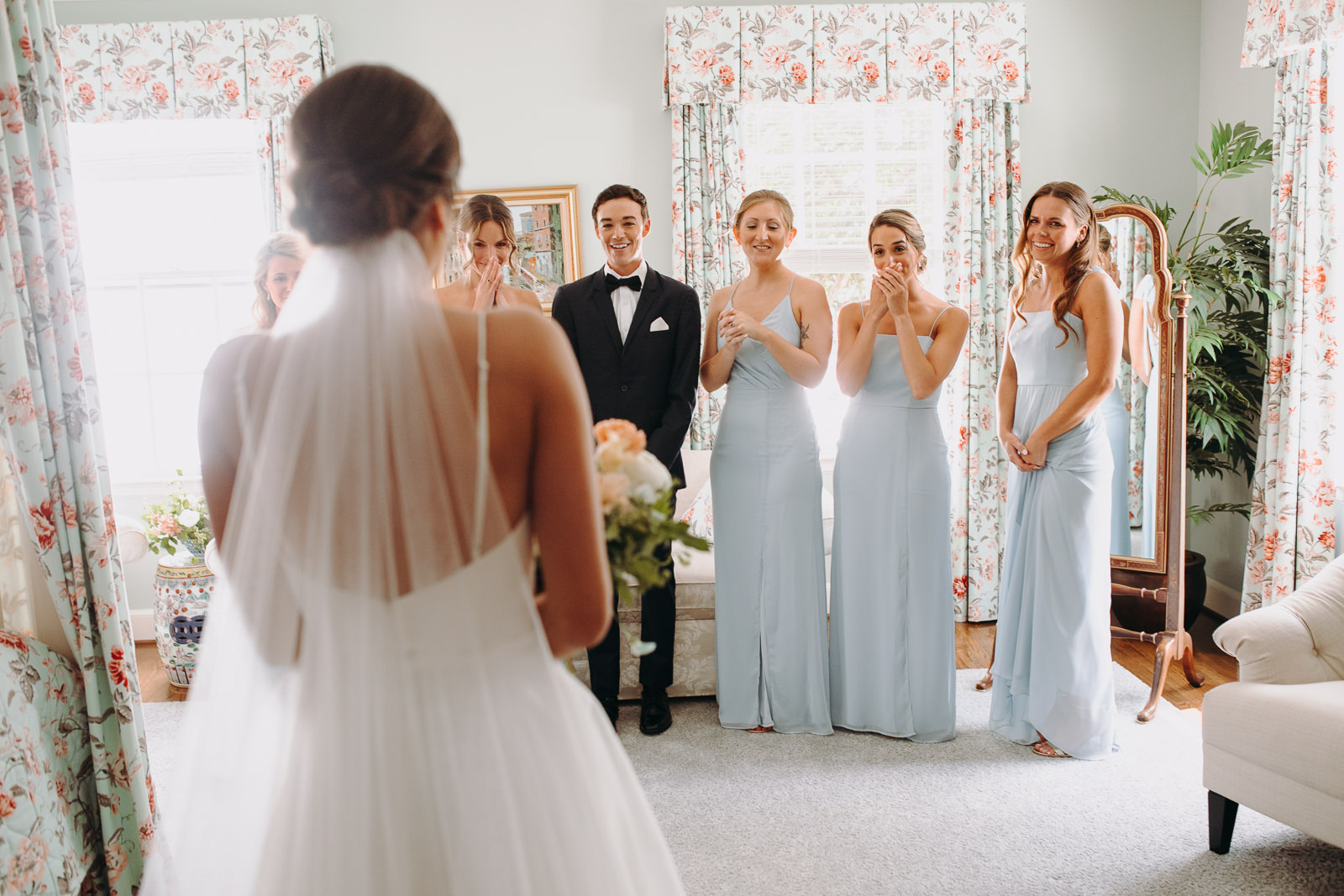 first look with bridesmaids