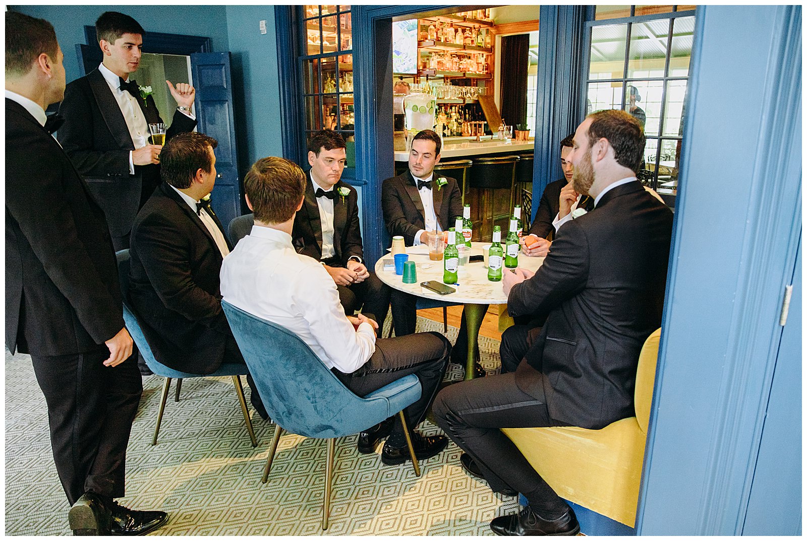 groomsmen at the Clifton in hanging out at the bar