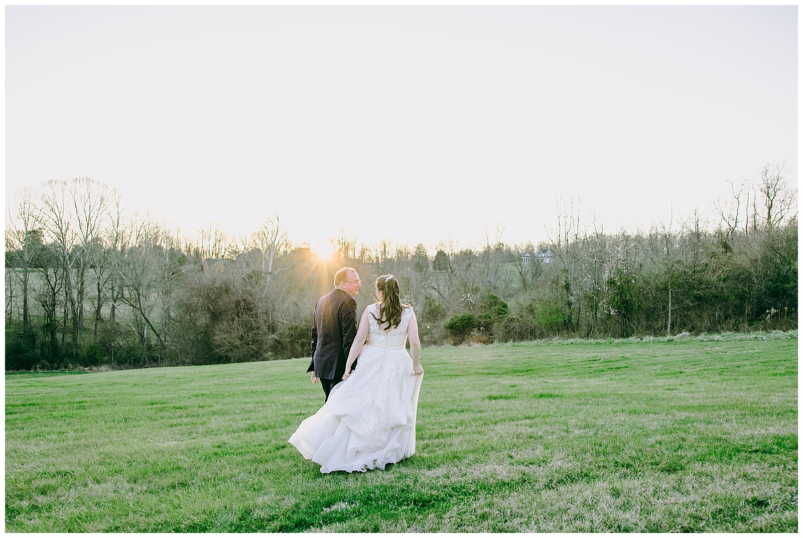 sunset photos of wedding couple