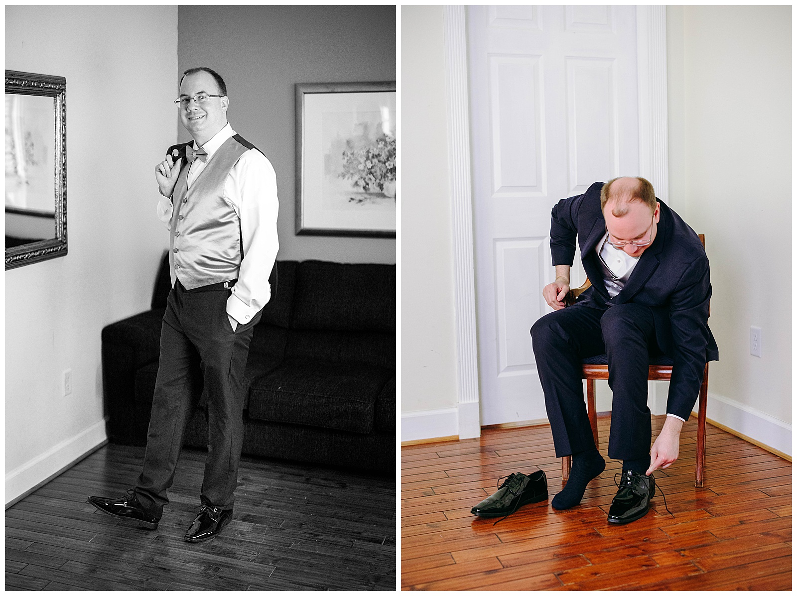 groom puts on shoes