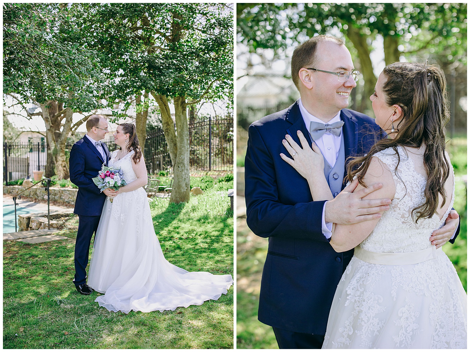 bride and groom outside