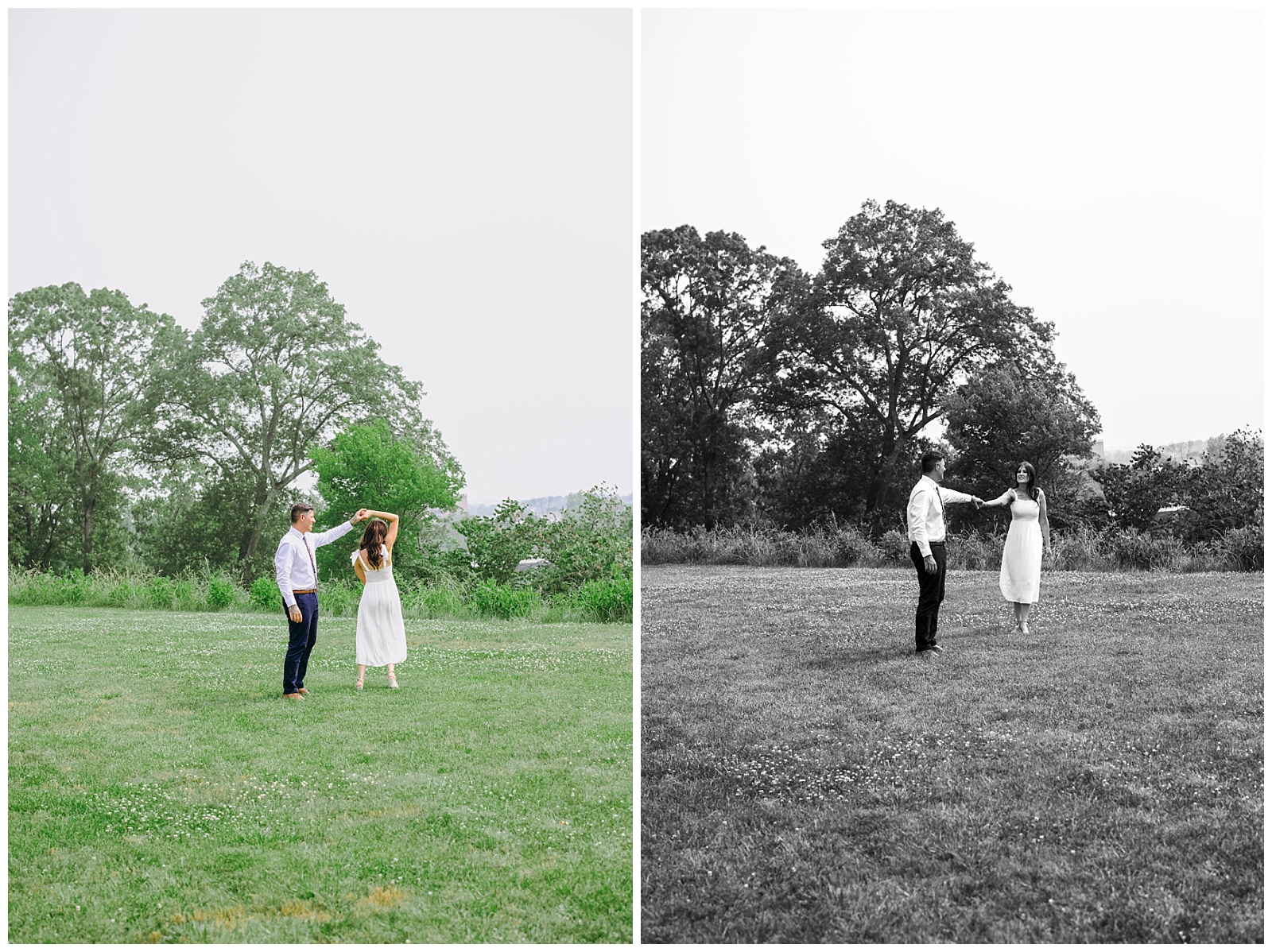 engaged couple in field