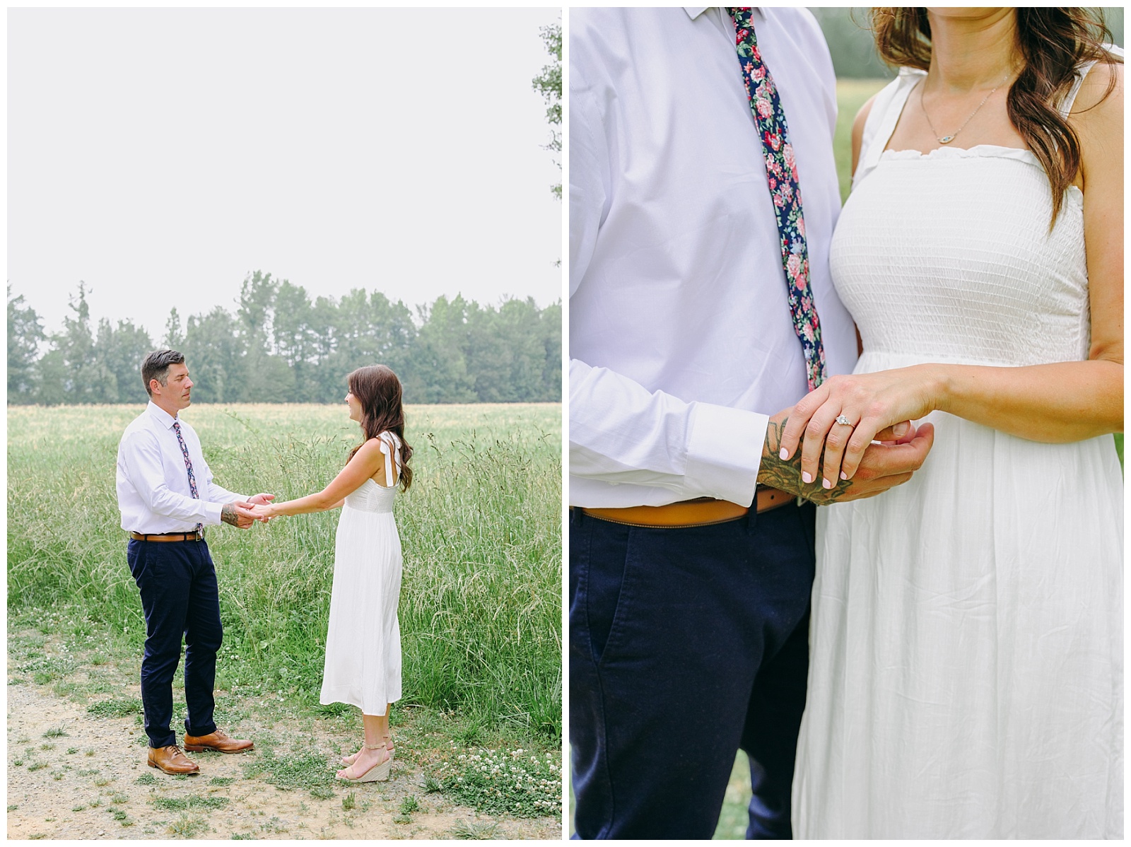 engaged couple holding hands