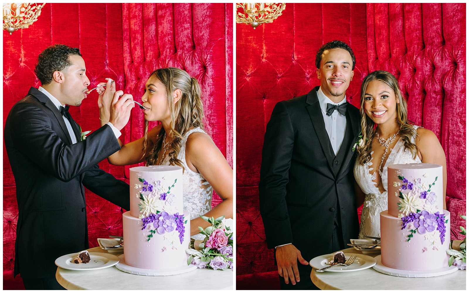 bride and groom eating cake