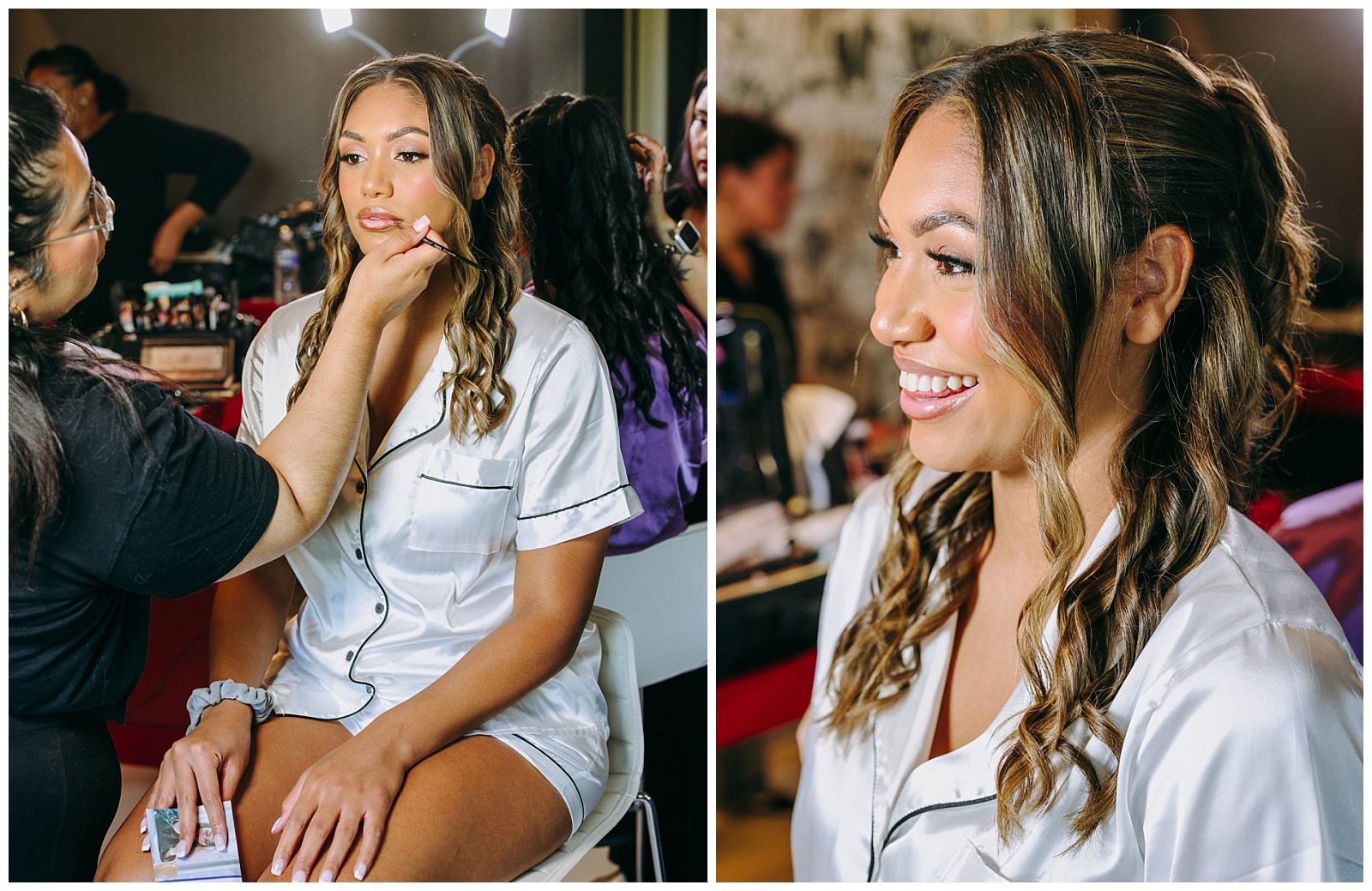bride getting make up done